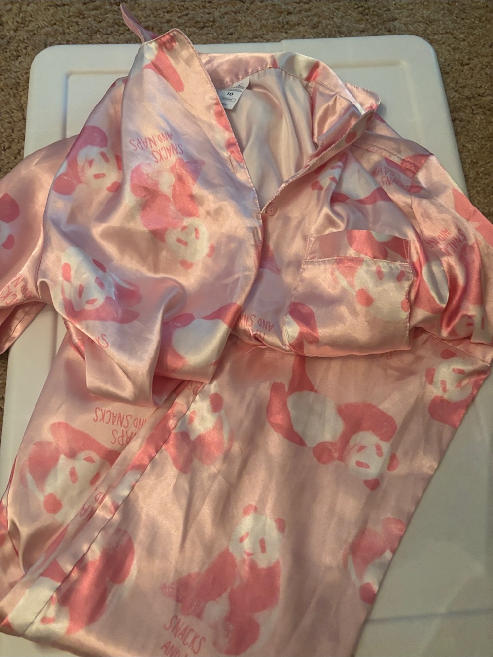 Justice Pink Satin Panda-Print Pajama Set
